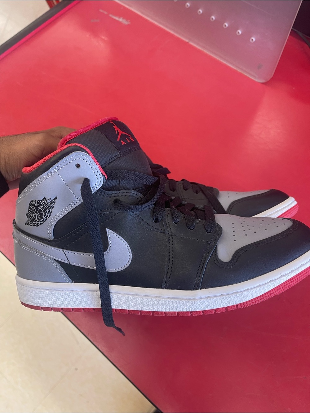 Jordan Black, Gray and Red High-Top Basketball Sneakers
